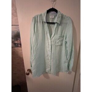 Sigrid Olsen Linen Top Teal‎ Long Sleeve Button Down Shirt Large